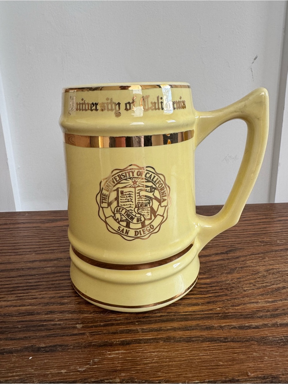 University of California San Diego Yellow Ceramic Stein with Gold Trim